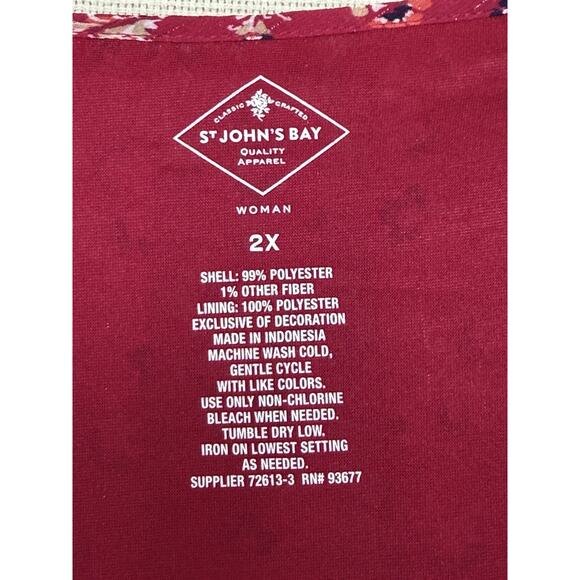 St. John's Bay Women's Blouse Plus Sz 2X Red Shiney Stripes Floral Flowy - Picture 11 of 15